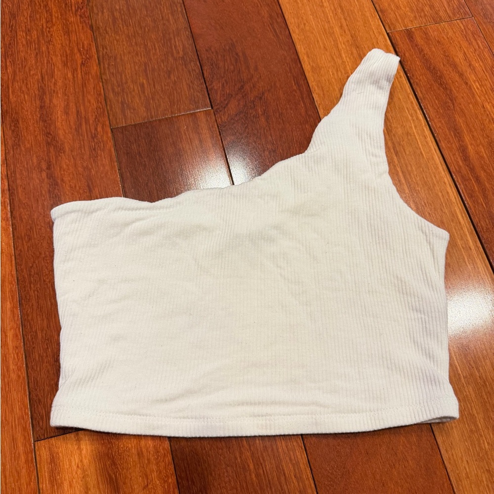Naked Wardrobe Off-Shoulder White Ribbed Crop Top